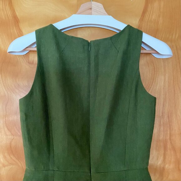 J.Crew Sleeveless Pleated Linen Dress Olive Green Size 00 Lined Knee Length Midi - Picture 7 of 14
